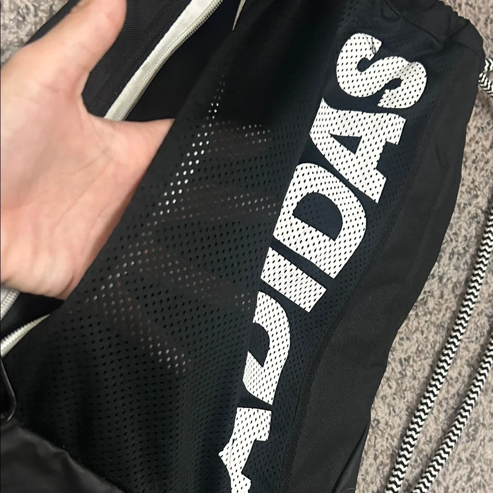 Adidas Black and White Drawstring Backpack